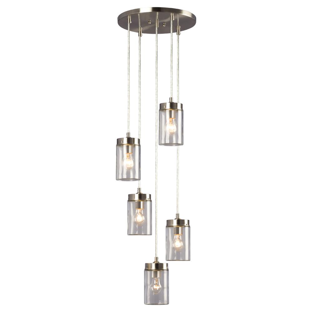 5-Light Multi-Light Pendant  - in Brushed Nickel finish with Clear Glass Shade