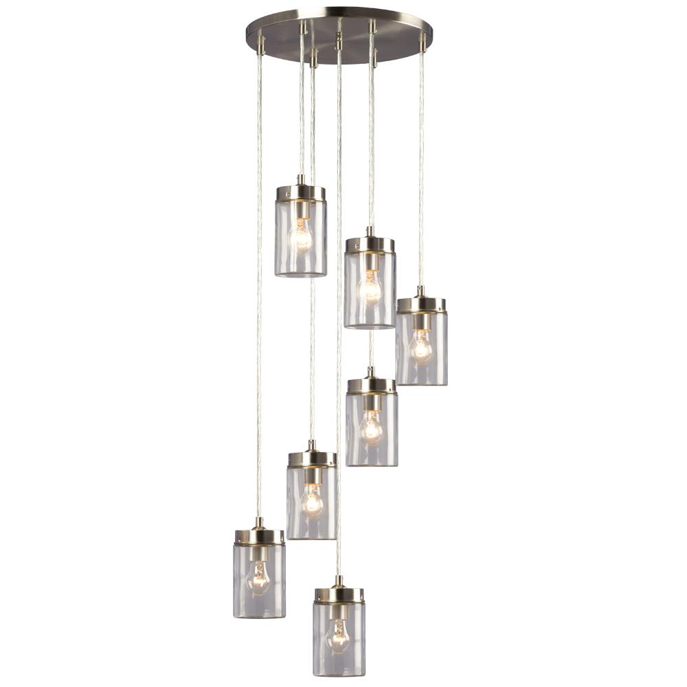 7-Light Multi-Light Pendant  - in Brushed Nickel finish with Clear Glass Shade