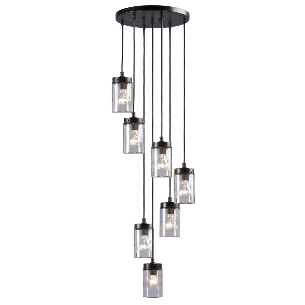 7-Light Multi-Light Pendant - in Oil Rubbed Bronze finish with Clear Glass Shade