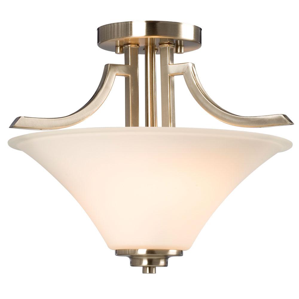 Semi-Flush Mount Ceiling Light - in Brushed Nickel finish with White Glass