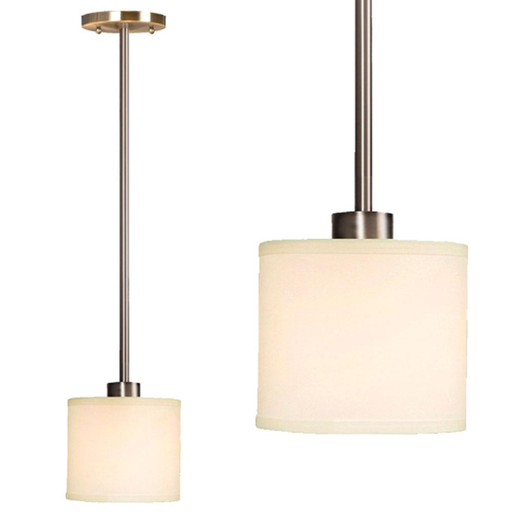 Mini Pendant - in Brushed Nickel finish with Off-White Linen Shade, includes 6", 12" & 18