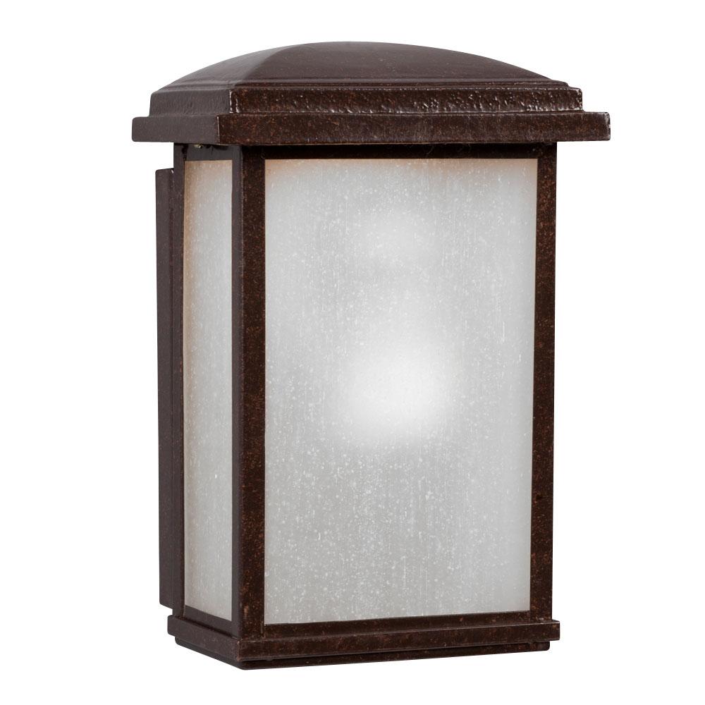 LED Outdoor Wall Mount Lantern - in Bronze Finish with Frosted Seeded Glass