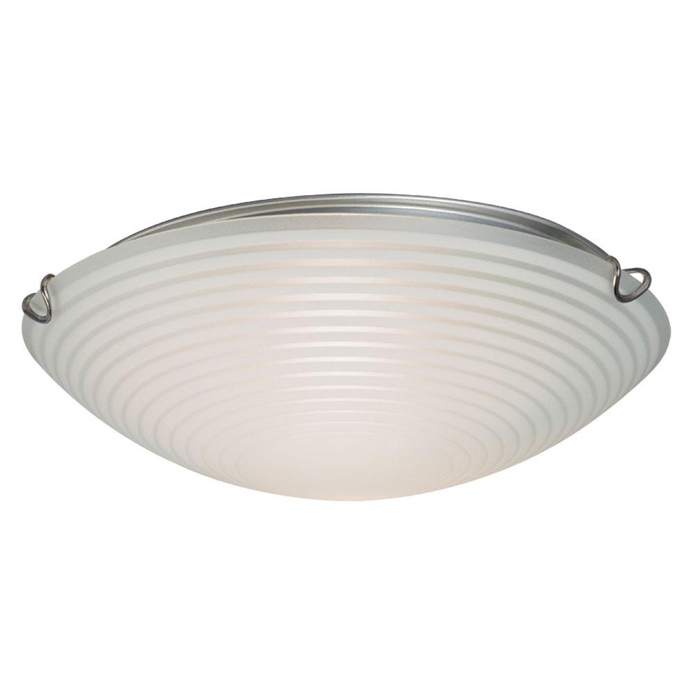 LED Flush Mount Ceiling Light- in Polished Chrome finish with Striped Patterned Satin White Glass
