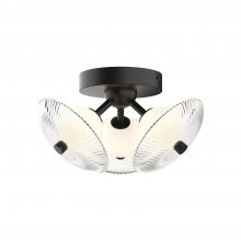 Alora Lighting FM417604MBCR - Hera 12-in Matte Black/Clear Ribbed Glass LED Flush Mount