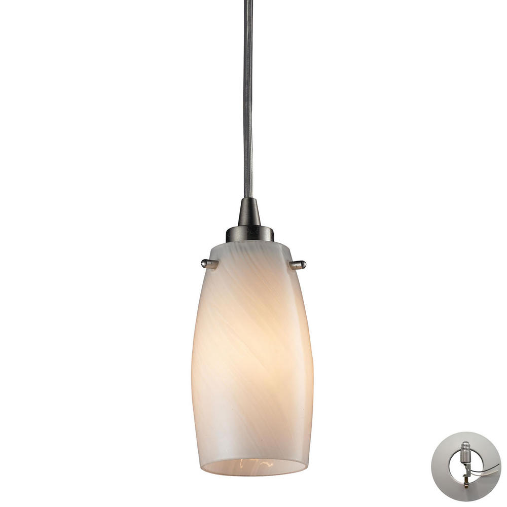 Favelita 1-Light Mini Pendant in Satin Nickel with Hand-blown Coconut Glass - Includes Adapter Kit