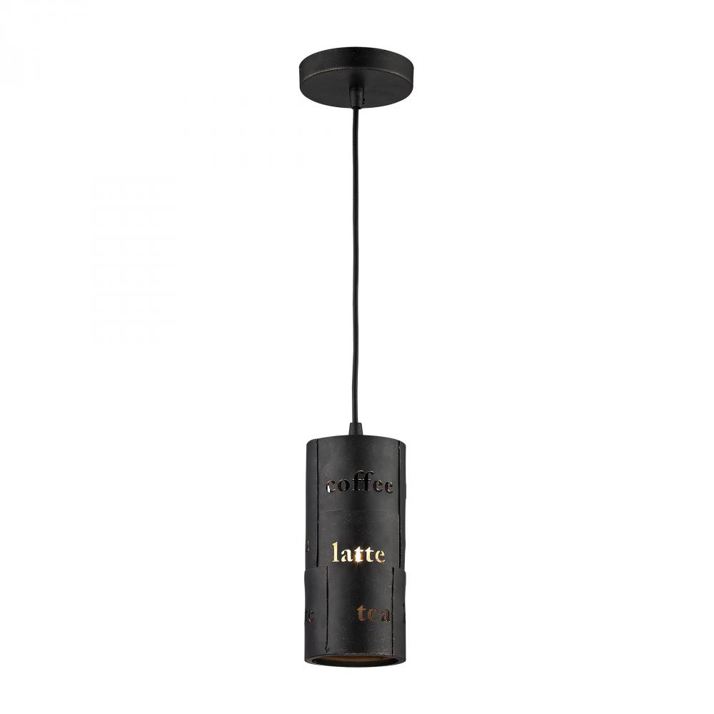 Cafe 1 Light Pendant In Matte Black With Gold Ac