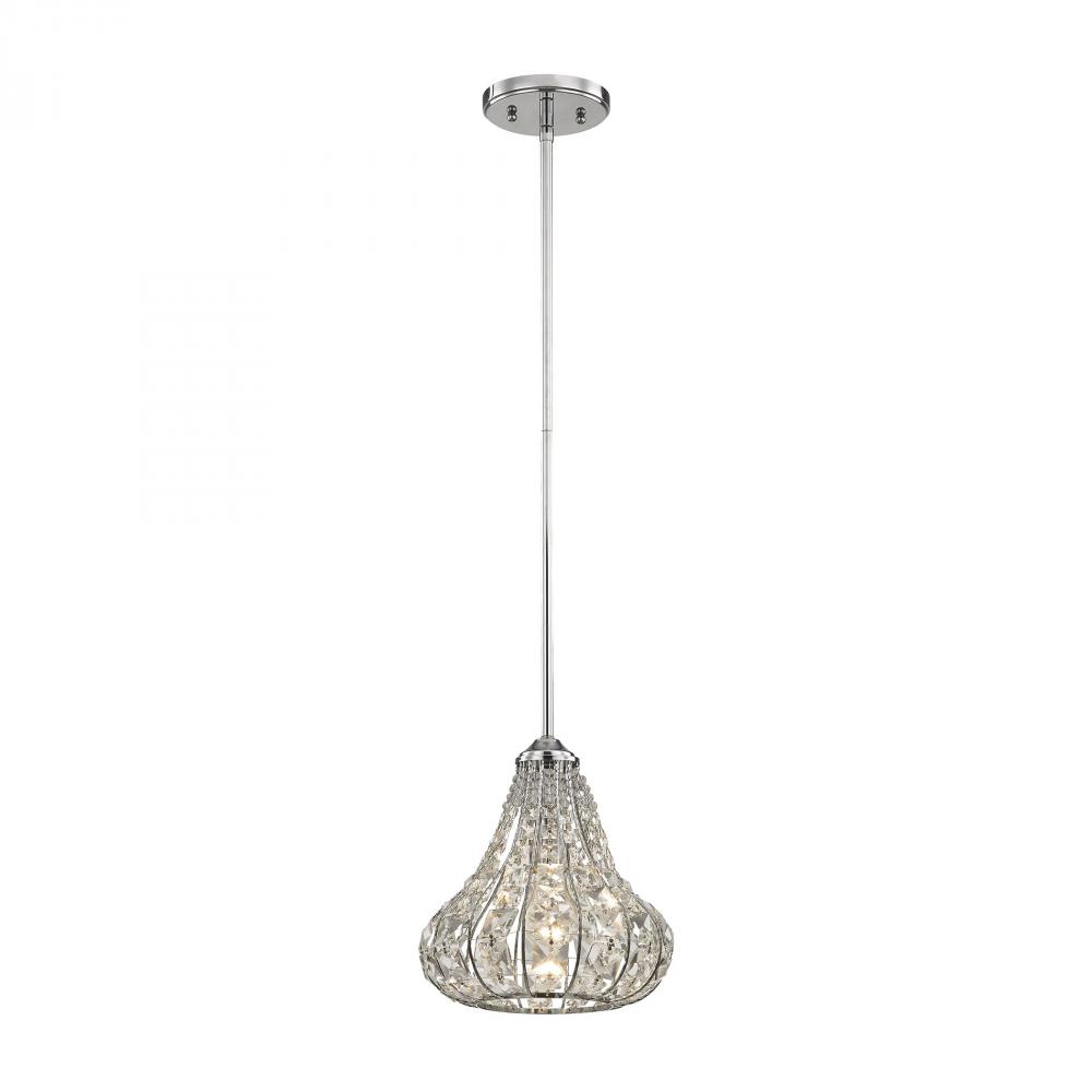 Romina 1 Light Pendant in Polished Chrome with Clear Crystal