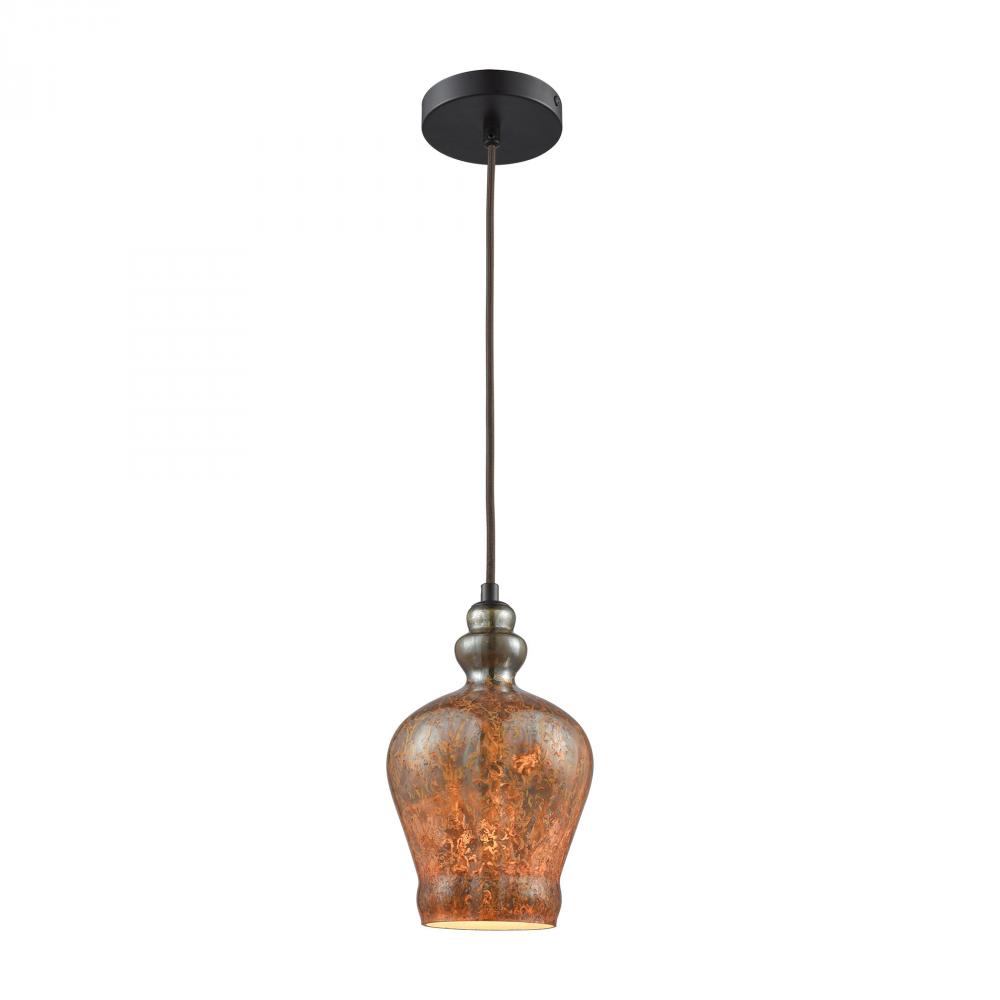 Sojourn 1-Light Mini Pendant in Oiled Bronze with Fiery Lava Glass