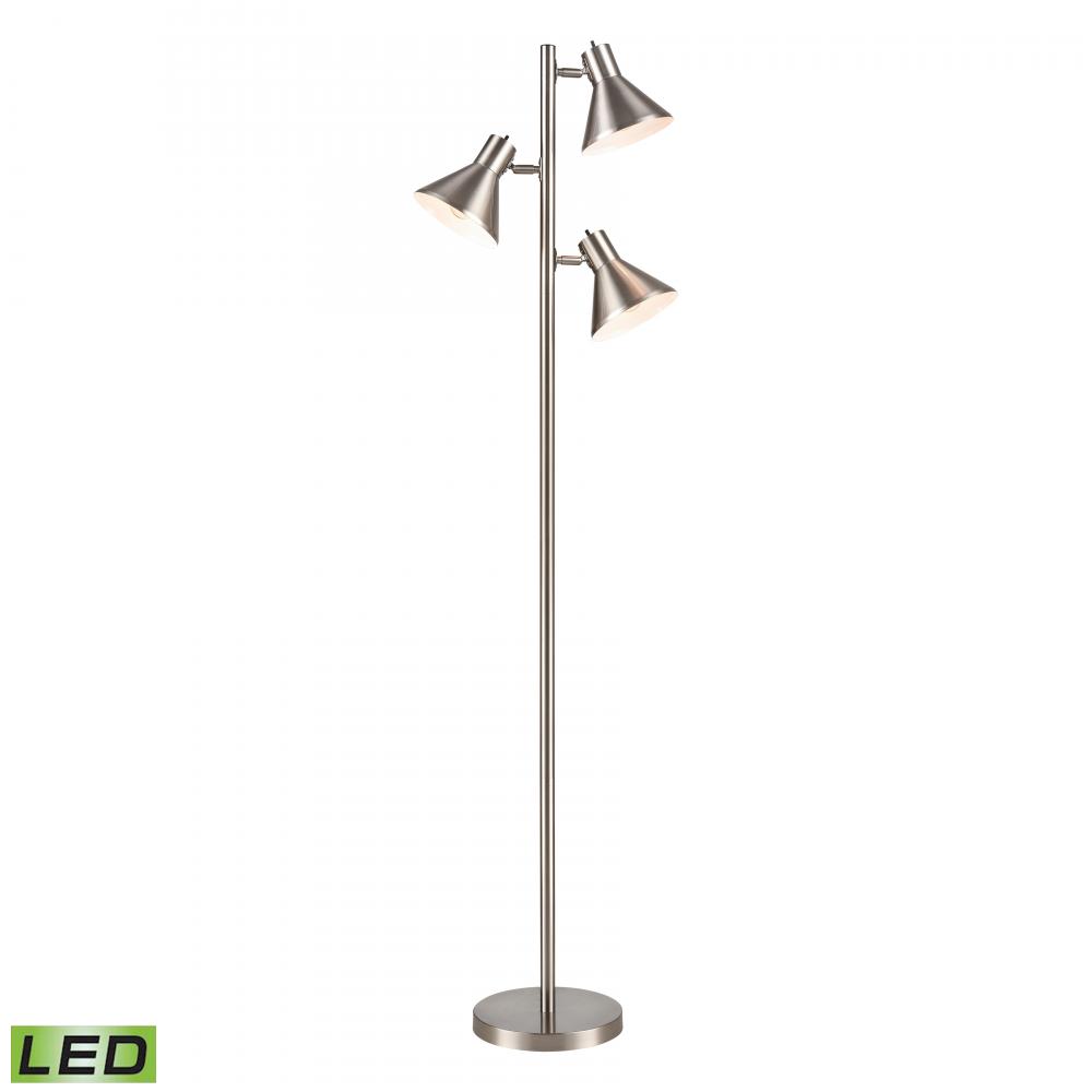 Loman 65'' High 3-Light Floor Lamp - Satin Nickel - Includes LED Bulbs