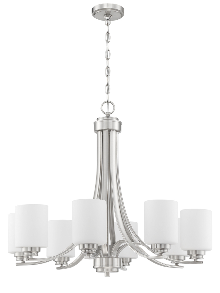 Bolden 8 Light Chandelier in Brushed Polished Nickel (White Glass)