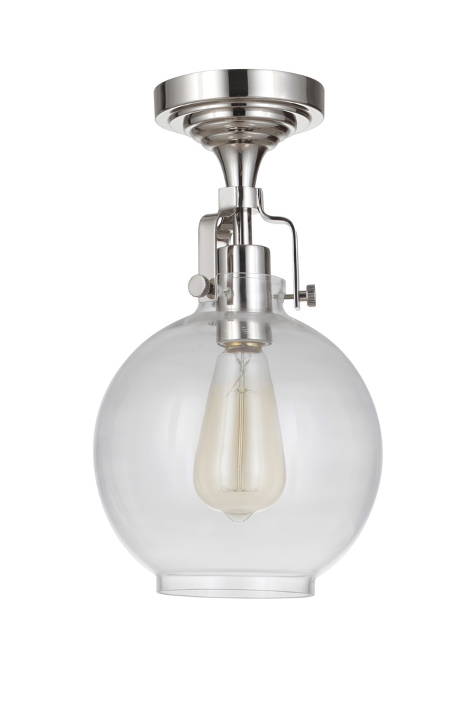 State House 1 Light Clear Glass Globe Semi Flush in Polished Nickel